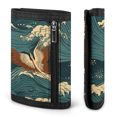Japan Wave Wallpapers Trifold Wallet for Men - Money Clip Slim Wallets with Multiple Card Slots Minimalist Small Front Pocket Wallet for Everyday Carry3