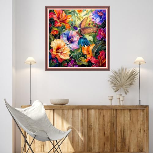 Image of Dooxvey Cross Stitch Kits for Adults Beginners,Full Range of Cross-Stitch Stamped Kits Needlepoint Kits for Beginners Embroidery Kits 11CT Cross Stitch Patterns-Hummingbirds 18x18 inch
