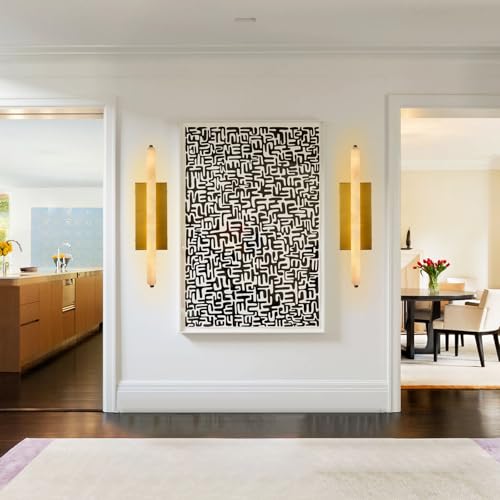 Image of 25in Alabaster Wall Sconces Brass Alabaster Sconce Spanish Marble Bathroom Vanity Sconces Long Modern Wall Light for Living Room Bedroom Staircases Indoor Gold