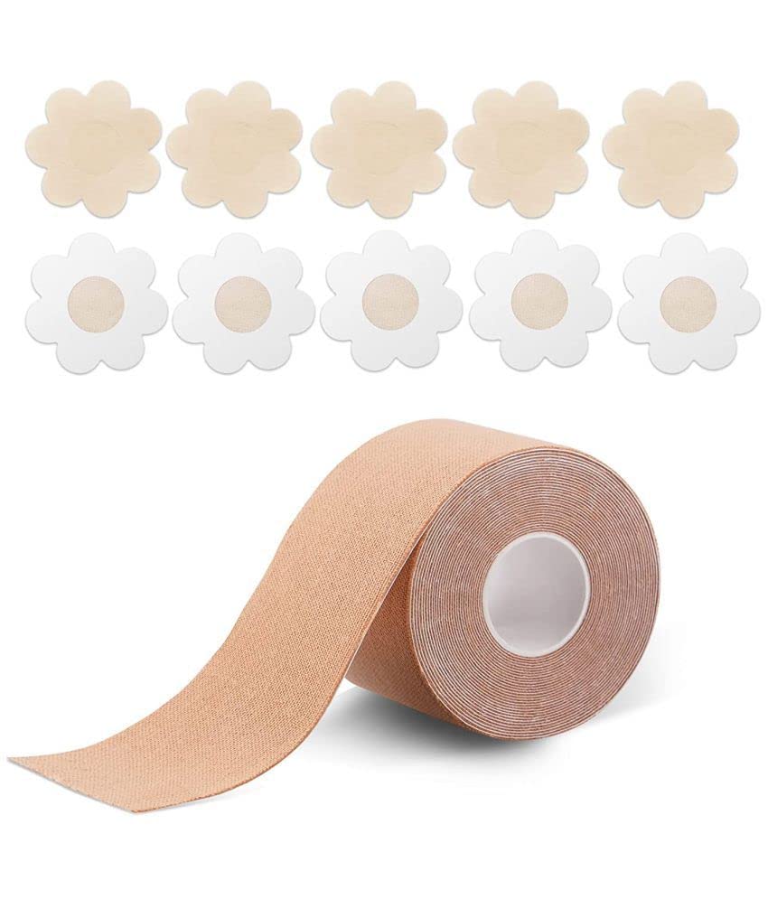 UNICHOICEBoob Tape and 2 Pcs Petal Backless Nipple Cover Set, Breathable Breast Lift Tape Boobytape for Breast Lift Athletic Tape with Silicone Breast Petals Reusable Adhesive Bra