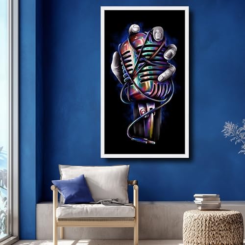 Tableau microphone vintage rétro en toile déco murale 50x90cm - 3