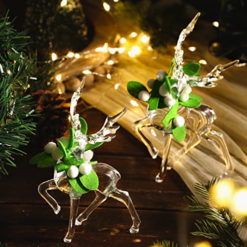 6 Pieces Acrylic Christmas Reindeer Mistletoe Ornaments Holiday Clear Deer Figurine with 6.6 Feet Green Mistletoe Transparent Reindeer Decorations for Xmas Table Top Centerpiece Party Decoration Gift
