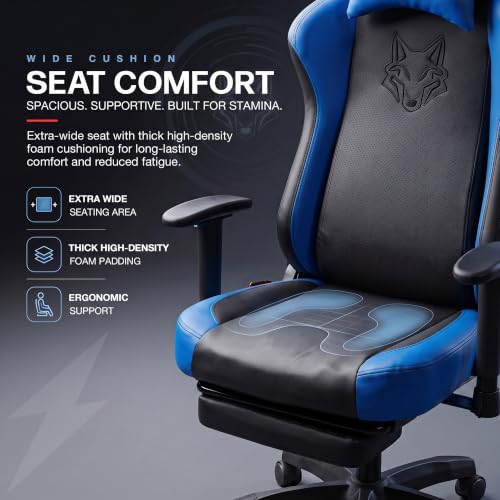 Image of DROGO Alpha-X Ergonomic Gaming Chair with Footrest | Premium PU Leather with 135 Recline | 2D Padded Armrests | Computer Chair for Study | Office Chairs for Work from Home with Neck Support (Blue)