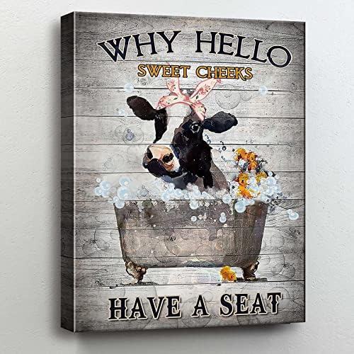 Ploceiny Funny Bathroom Canvas Wall Art decoration funny Cow Bathroom Prints Signs poster Laundry wall decoration Laundry Room wall Decor A-263