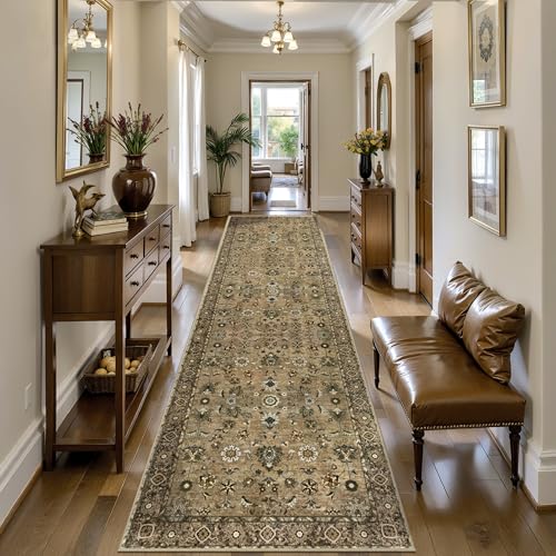 Image of Tangsoo Brown 2.6x14 Washable Runner Rugs for Hallway, Non Slip Long Rug