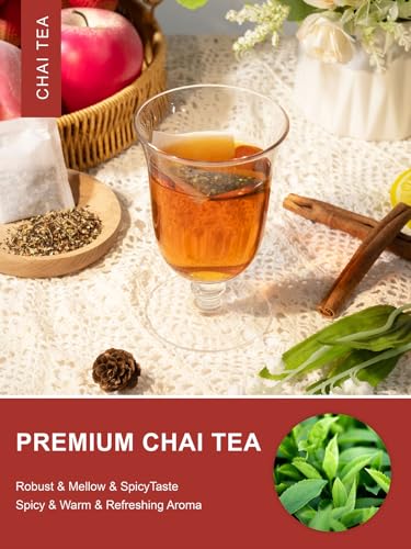 Image of TeeLux Chai Black Tea, Black Tea with Cinnamon, Ginger, Clove & Star Anise, Mellow & Spicy Flavor, Natural, 100 Count