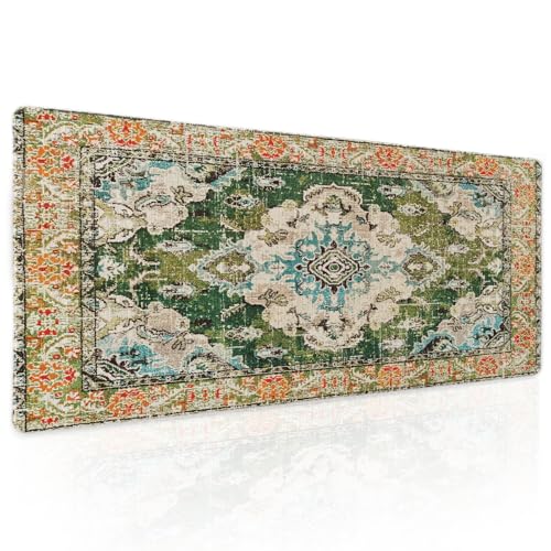Image of Vintage Rug Mouse Pad XL Green Orange Retro Carpet Aesthetic Extended Table Mat 80X30 cm Non-Slip Rubber Base Stitched Edge Large XL Mousepad for Desk Gaming Laptop Desk Top,31.5x11.8 Inch