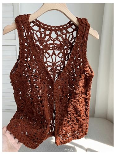 SweatyRocks Women's Sleeveless Hollow Out Cardigan Vest Open Front Boho Summer Knitwear Outwear4