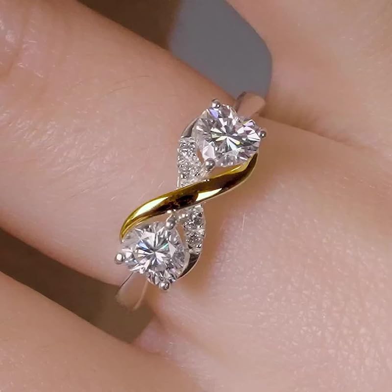 925 Silver and 10K Yellow Gold Plated Two-Tone Wedding Bands Promise Rings for Women's,Lab Grown Diamond Accents Eternal Love Infinity Engagement Ring for Women Jewelry Gifts Size 10#2