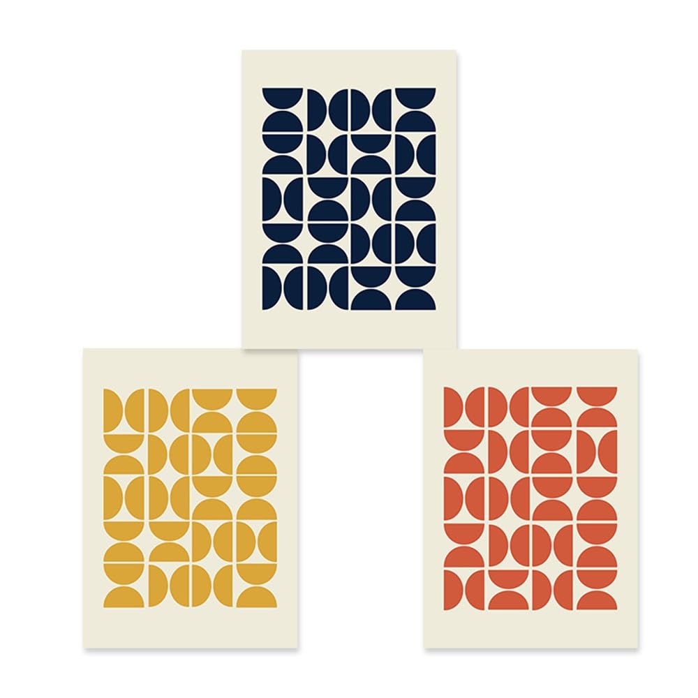 SOBMQ Poster-Abstract Geometric Orange Navy Yellow Mid Century Modern Posters Wall Art Canvas Painting Print Pictures Living Room Office Home Decor-60 * 70cm-3PCS (No Frame)