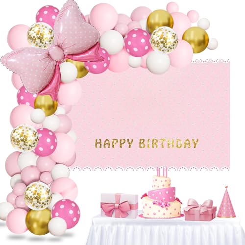 Rose Cartoon Mouse thème guirlande de ballons Arch Kit- or rose Cartoon Mouse photo de fond d'anniversaire pour les dames décorations de fête de Noël