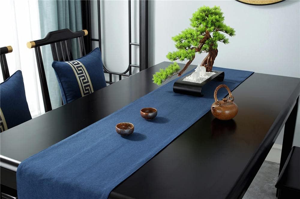 Camino De Mesa De Macramé con Flecos De Lino Y Algodón para Cocina, Restaurante, Hotel, Cafetería. Estaca Colgante Azul Puro, 33 X 200 Cm.