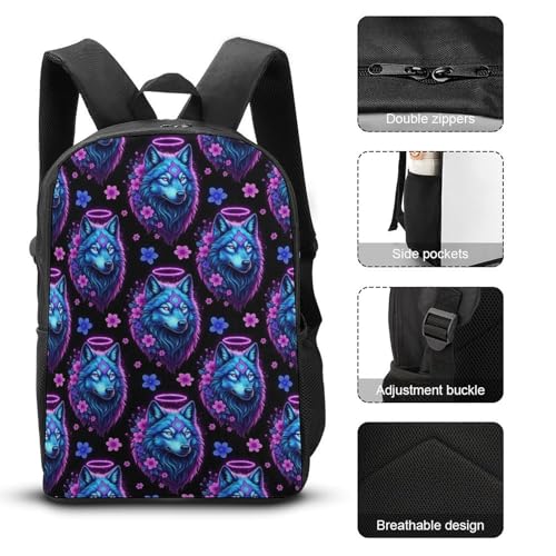 Sturdy Multipurpose Dual Shoulder Bag for Gym and Outdoor Activities, Floral Flowers Starry Wolf, Travel Hiking Daypack 5