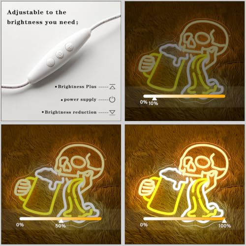 Image of Skull Beer Neon Sign for Wall Decor Halloween Neon Light Bar Led Sign Skeleton Beverage Neon Light Signs for Bedroom Halloween Decoration
