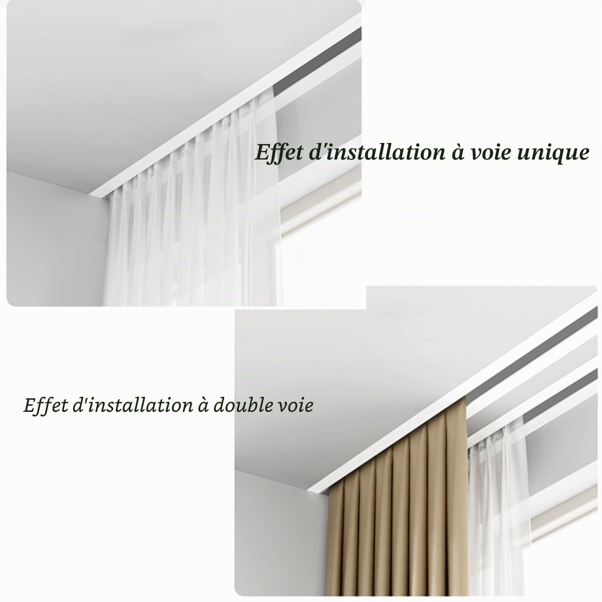 Rail De Rideau De Plafond Encastré, Système De Tringle À Rideau Caché, D'intimité Montée Au Plafond, Aluminium, Robuste, Ensemble De Rails De Plafond Suspendu Coulissants(300cm/9.8ft(2 * 150cm))