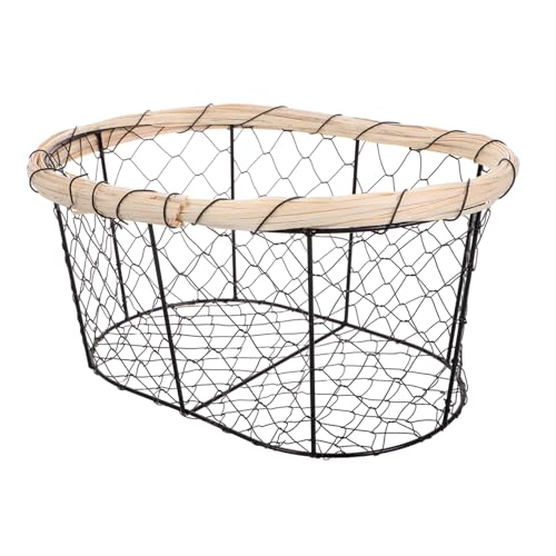 VERDANVERSE Cesta De Hierro Forjado Porta Snacks para Encimera Pequeña Cesta De Alambre Soporte De Huevo De Gallina Canasta para Pan Cesta De Almacenamiento De Alambre Black Planchar