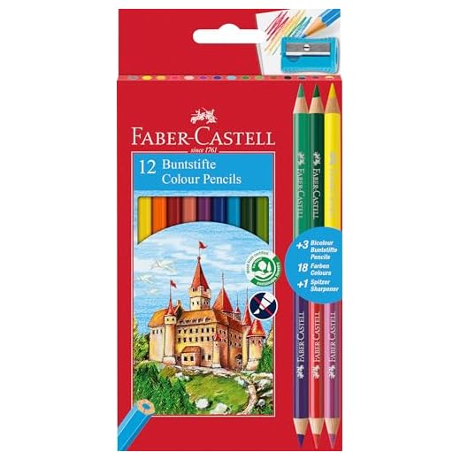 Faber-Castell 110312 - Estuche con 12 lápices color hexagonales y 3 lápices bicolor redondos, colores surtidos