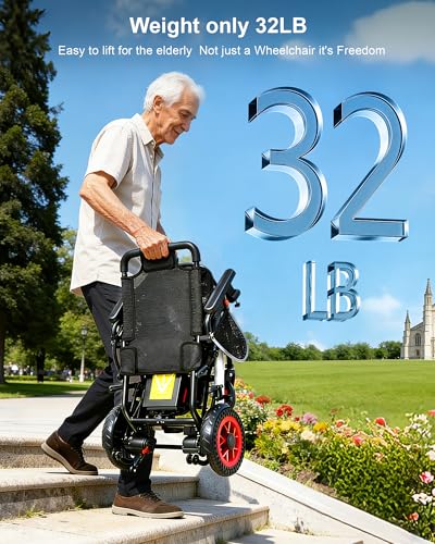 Image of Lightweight Electric Wheelchair Foldable - 32lbs Folding Power Chair for Adults with Adjustable Footplate & Lumbar Support, 15 Miles 400W Motor, Removable Battery, Airline Approved - Silver