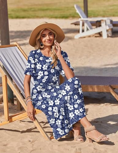Image of Zeagoo Womens Summer Dresses 2026 Casual Midi Dress Flowy Sundress Ruffle Short Sleeve Tiered Dresses A Line Boho Dress