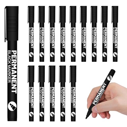 Sugeru 15Pezzi-1mm Pennarelli Indelebili, Pennarelli Acrilici Asciugatura Rapida, Pennarelli Indelebili Adatto a Diverse Superfici, Pennarello Indelebile Nere Punta Fine per Adulti e Bambini