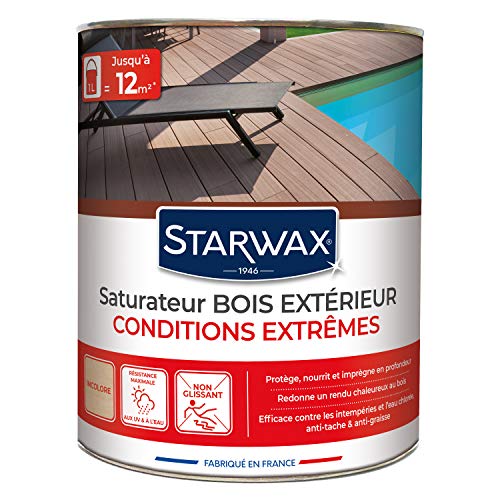 STARWAX Saturateur Haute Protection pour Terrasses en Bois Incolore - 1L - Idéal pour Nourrir et Protéger le Bois - Résiste aux UV - Anti-Tache - Anti-Graisse