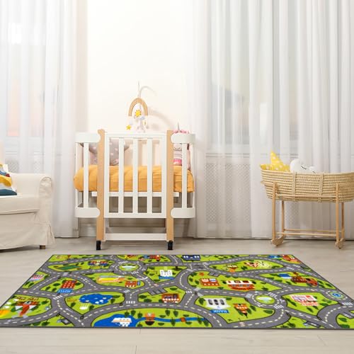 STARUIA Washable Kids Play Rug for Playroom, Boys Car Rug for Kids Toy Cars Have Fun Safely, Non-Slip Educational City Road Rugs Carpets for Kid Room Bedroom, 60" x 32" - Image 3