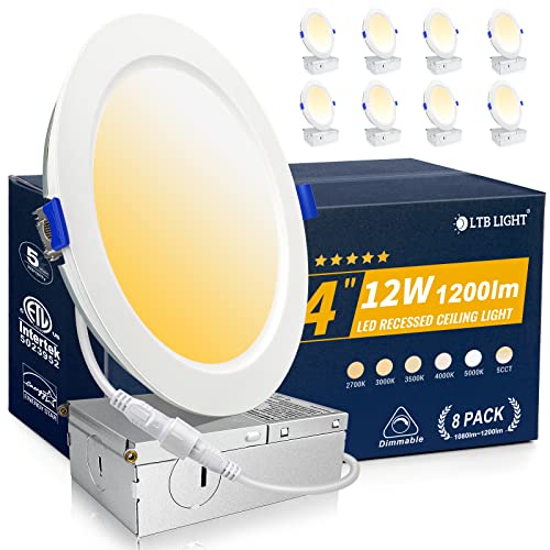 8-Pack 4-inch LED Canless Recessed Lights, 3000K, Dimmable