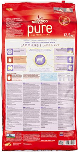 MERA PURE Adult Trockenfutter, Hundefutter ohne Gluten für sensible Hunde mit Lamm und Reis, 12,5 Kg