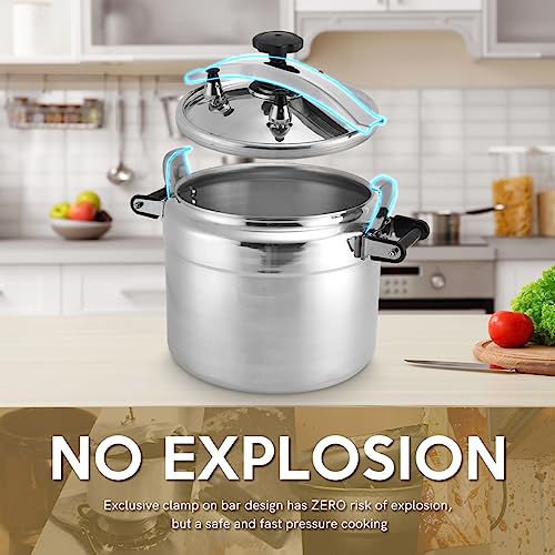 Fulgutonit Clamp On Pressure Cooker, 26 Quart Aluminum Pressure Cooker w/Ultra Safe Clamp Bar Locking System, 2 Valves for Stable High Pressure, for Family or Commercial Use