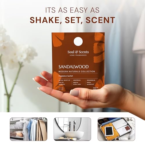 Image of Soul & Scents Sandalwood Fragrance Sachet | Allure of Rose and Charm of Amber | Long-Lasting Air Freshener for Car, Wardrobe, Kitchen, and Travel Bag | Pack of 3-20gm Each