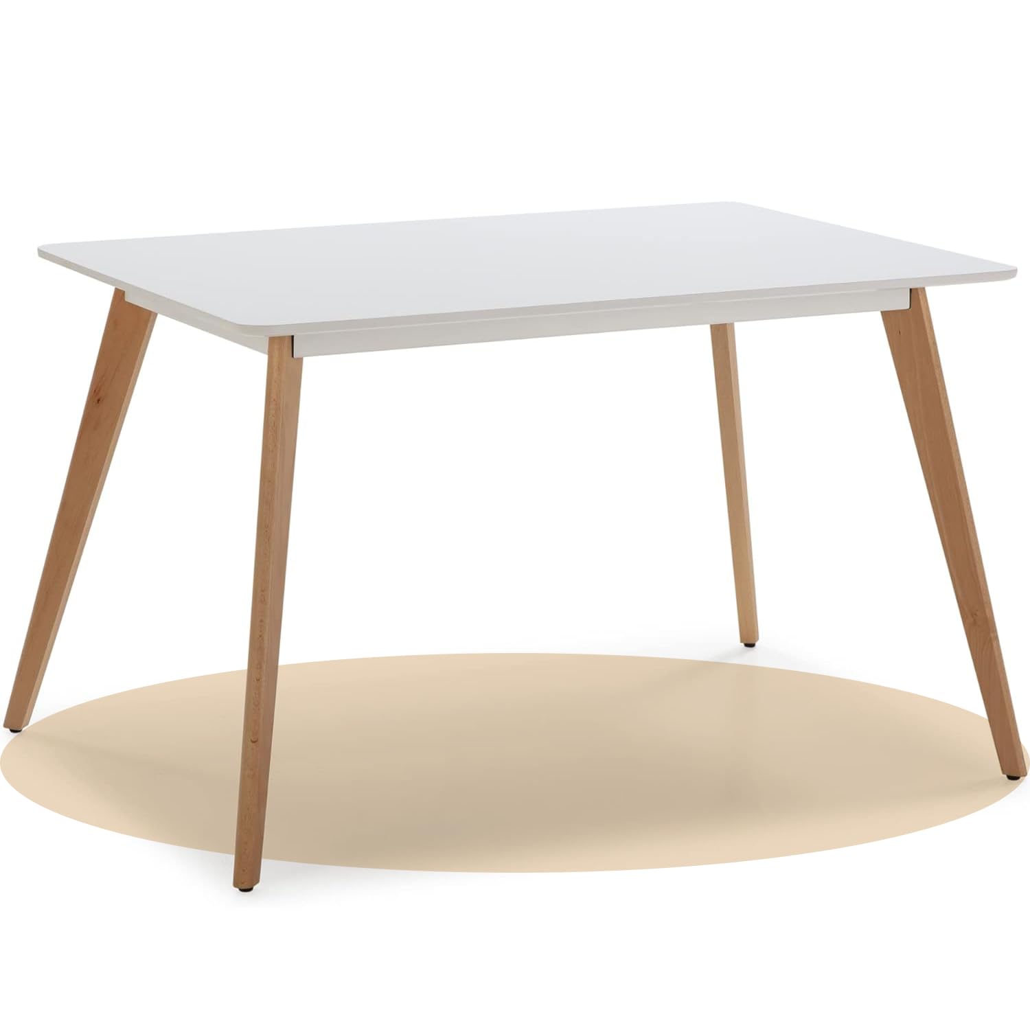 Mesa Comedor, Mesas de Cocina Estilo Nórdico, Diseño Resistente, Duradero y Ligero, Tablero MDF Blanco Mate, Patas de Madera de Haya, 120 x 80 x 75 cm