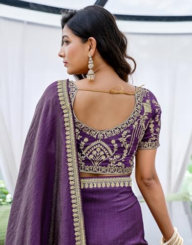 Image of SIRIL Women's Shimmer Silk Sequence Embroidery Lace two Tone Saree With Embroidery Unstitched Blouse Piece
