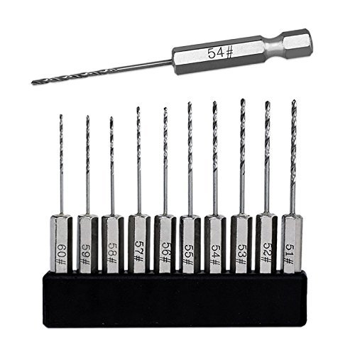 10-Piece Mini Hex Shank HSS Drill Bit Set - #51 to #60 - Quick Change