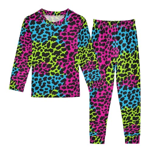 ALAZA Leopard Print Black Blue Green Pajamas Long Sleeve Sleepwear 2-Piece Pajama Set