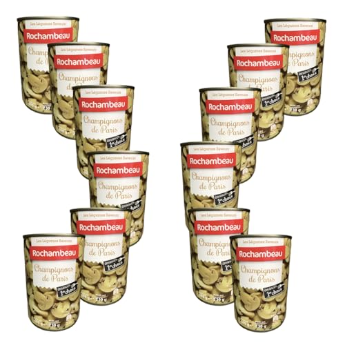 Champignons de Paris ROCHAMBEAU 1er Choix | Lot de 12 boîtes de 400 g pour toutes vos recettes