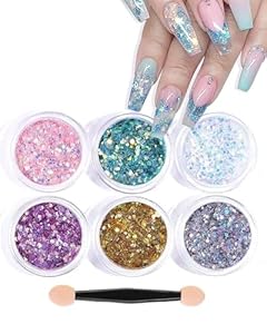 LeeQBCR MG007 Zestaw 6 Brokatów do Paznokci