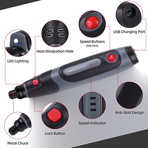 4V Mini Cordless Rotary Tool ,Pioneerworks 3-Speed Power Rotary Kit With 72 Accessories,Led Light.usb Charging ,For Small Light Projects As Sanding,Polishing,Engraving, Diy Crafts #TOP1