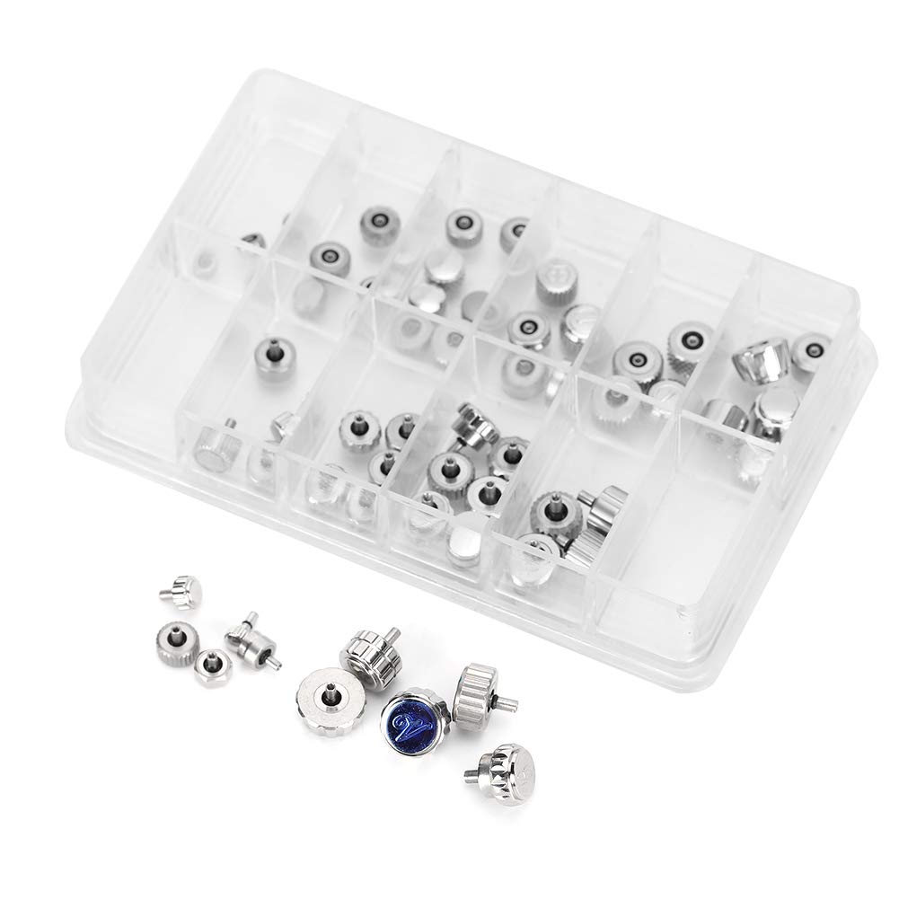 QANYEGN 60Pcs Stainless Steel Watch Crown, Crown Chrono Pushers, Crown Lever Extenders, Watch Accessories for Watch Crown Repair