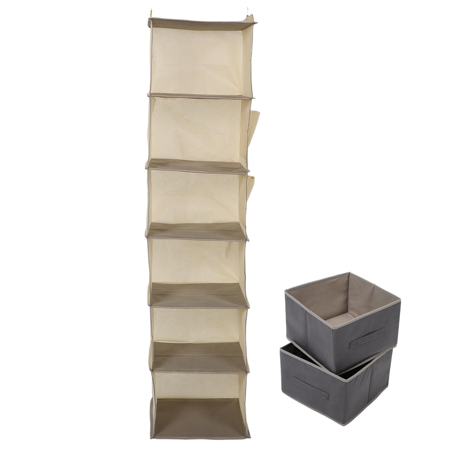 YARNOW Organizzatore Appendibile per Armadio Non Tessuto Beige, 6 Ripiani Separati Aperture Rinforzate, Struttura Robusta per Sostenere Capi Pesanti, per Guardaroba e Ingresso