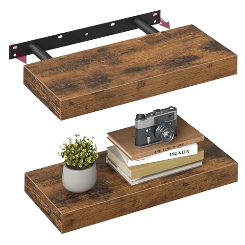 VASAGLE Estante de Pared, Juego de 2, Estante Flotante, 20 x 40 x 3,8 cm, Balda de Pared para Marcos de Fotos, Decoración, para Salón, Estudio, Cocina, Marrón Rústico LWS24BX-2