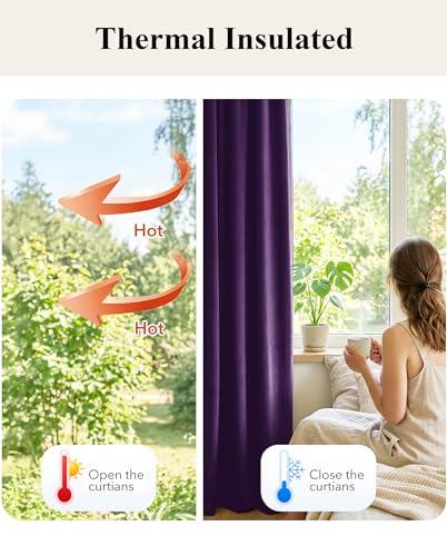 Image of Purple Orchid Velvet Curtains Back Tab, W52 x L84 inches, 2 Panels | Room Darkening, Back Tab Decoration, Thermal Window Drapes, Privacy & UV Protection for Bedroom, Nursery, Daughter' Room