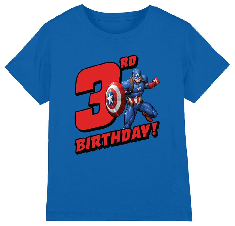 CAPTAIN AMERICA Birthday 3 Unisex Kids T Shirt, Royal, 9-10 Years