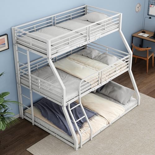 ZKLOEP Litera, 90 x 200 cm, 120 x 200 cm y 140 x 200 cm, estructura de cama de metal, cama de hierro, cama triple, para niños, adolescentes y adultos, sin colchón, color blanco
