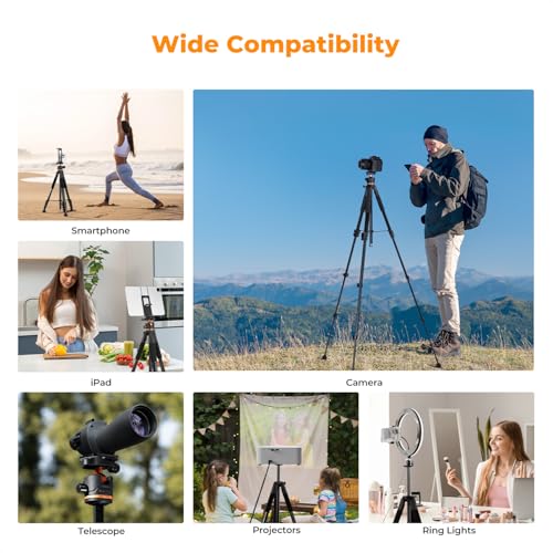 Image of K&F CONCEPT 75 inch /190cm Camera Tripod,Lightweight Travel Outdoor DSLR Tripods with 360 Degree Ball Head Load Capacity 8kg /17.6lbs,Cellphone Clip and Remote Control for Smartphone S255A3+BH-36