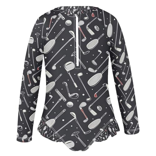 ALAZA Golf Club Black Girls One Piece Swimsuit Long Sleeve Rash Guard Swimsuits UV 50+ Swimwear Zipper2