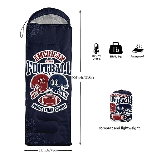 Bolsa de dormir para niños con estampado de fútbol, ligera, cálida, portátil, impermeable, resistente al frío para camping y senderismo miniatura 3