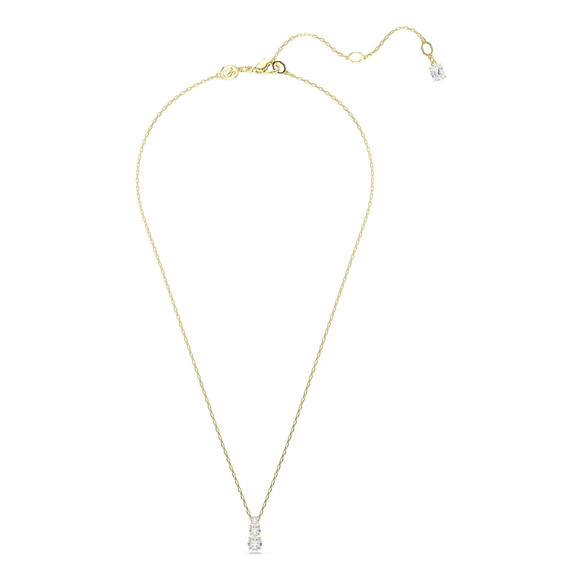 Swarovski Stilla Attract Anhänger, Vergoldete Damenhalskette mit Drei Klaren Zirkonia im Rundschliff, Länge: 38-45 cm