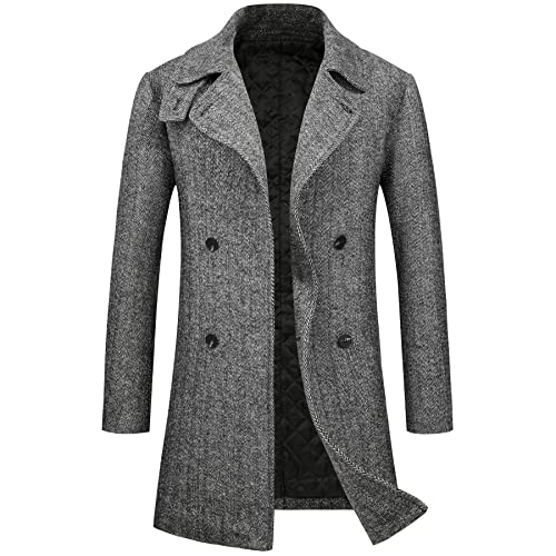Image of WULFUL Men Wool Trench Coat Slim Fit Winter Coat