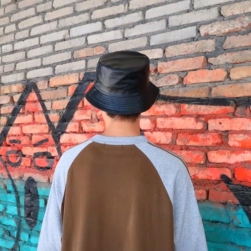Image of Unisex Black Bucket Hat Waterproof Rain Hat Reversible Shiny Rave Bucket Hat for Concert Festival
