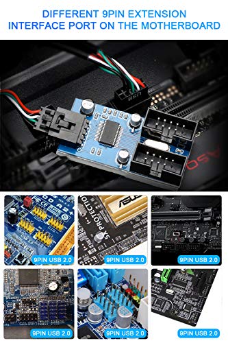 Image of Rocketek Motherboard USB 2.0 9-Pin Header to 2-Port Hub Splitter - 30CM Cable USB 9-Pin Internal Cable Adapter